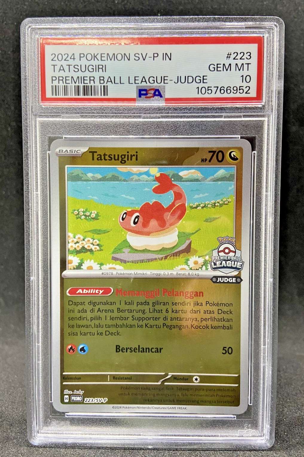 RARE Pokémon INDONESIAN PSA 10 Tatsugiri Premier Ball League 2024 Judge Promo