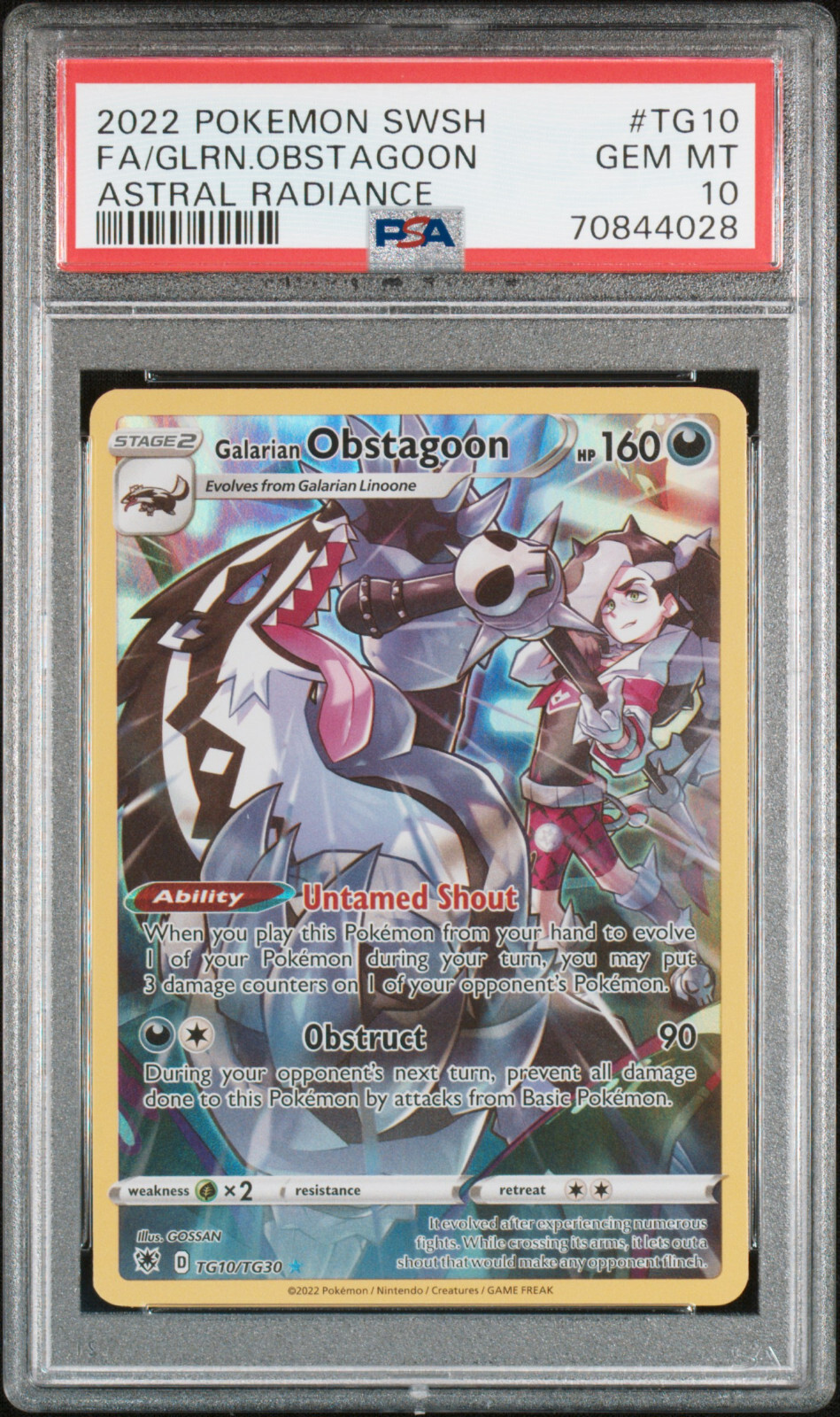 Pokemon Astral Radiance Galarian Obstagoon TG10/TG30 Trainer Gallery Holo PSA 10