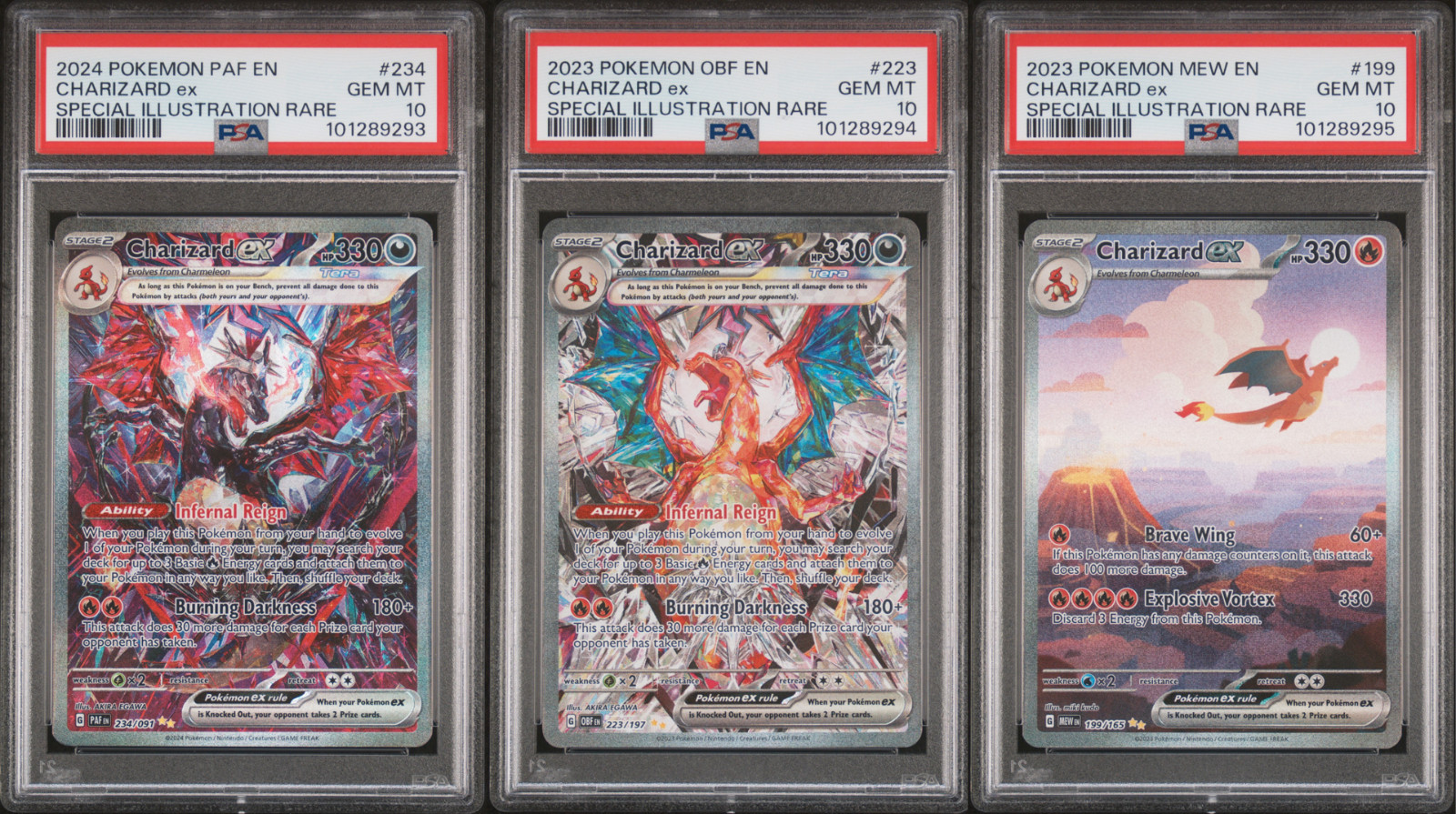 Charizard ex 199/165 223/197 234/091 Sequential PSA 10 GEM MINT set Pokémon TCG