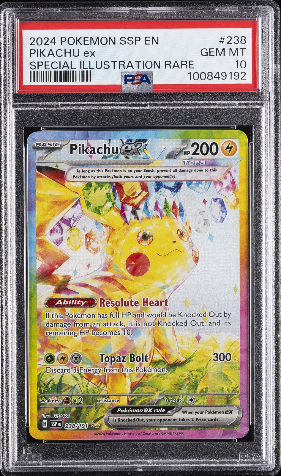 2024 POKEMON SSP EN-SURGING SPARKS SPECIAL ILLUSTRATION RARE PIKACHU EX PSA 10
