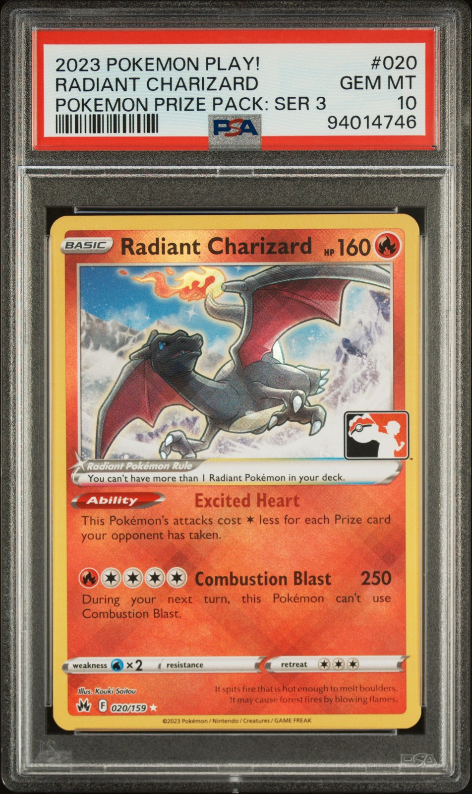 2023 POKEMON PLAY! POKEMON PRIZE PACK: SER 3 #020 RADIANT CHARIZARD PSA 10