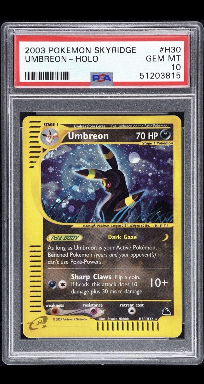 2003 Pokemon Skyridge Umbreon #H30 PSA 10 Gem Mint Perfect 💎🐕 POP – 125