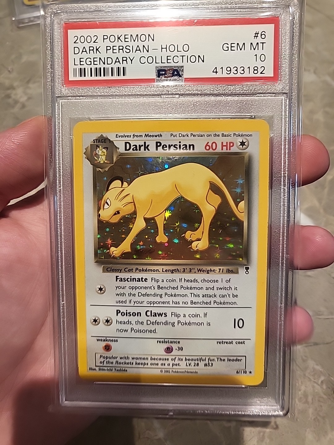 2002 POKEMON LEGENDARY COLLECTION DARK PERSIAN #6 HOLO PSA 10 GEM MINT