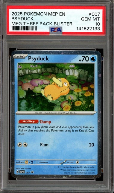Pokemon TCG Mega Evolution Three Pack Blister #007 Psyduck Cosmos PSA 10